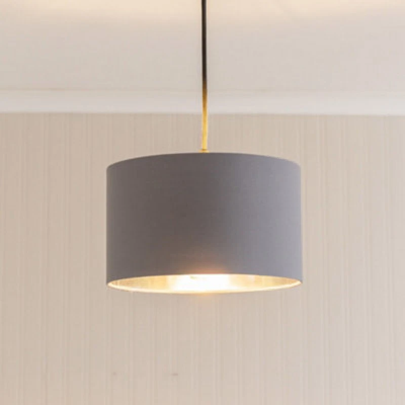Image of ValueLights ValueLights Reni Grey Fabric with Metallic Chrome Inner Pendant Ceiling Lamp Shade and Bulb Size: 6" Grey 6" Unisex 50594060