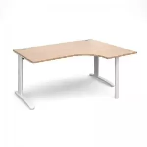 Image of TR10 right hand ergonomic desk 1600mm - white frame and beech top
