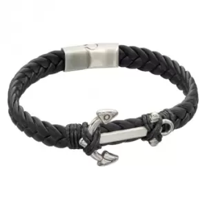 Image of Black Leather Anchor Plated Wristwear Bracelet B5323