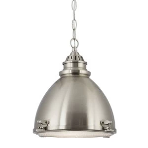Image of 1 Light Dome Ceiling Pendant Satin Silver with Frosted Glass Diffuser, E27