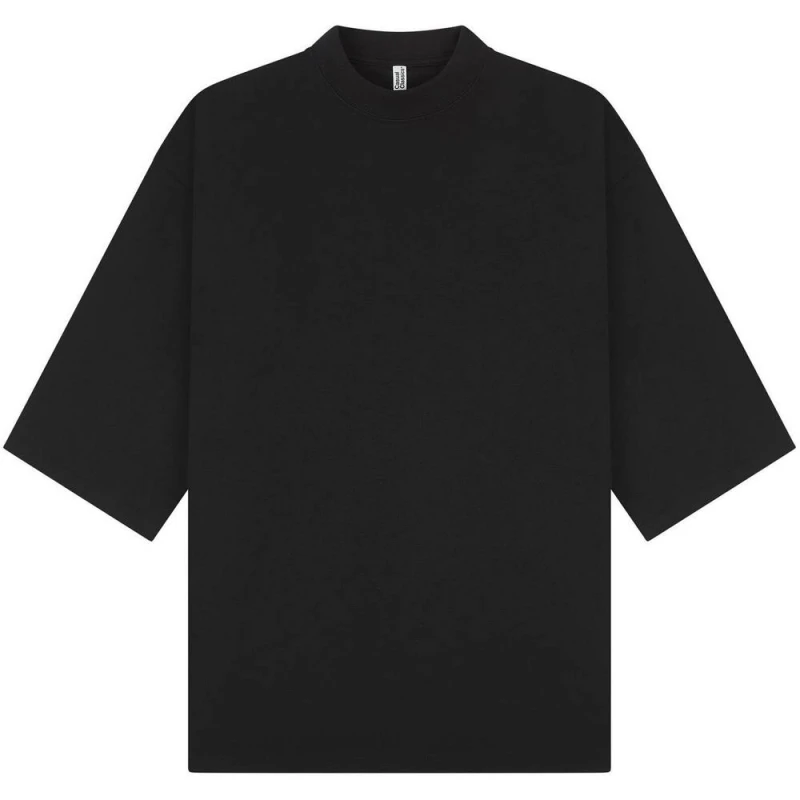 Image of Casual Classics Mens Interlock Combed Ringspun Cotton Extended Neckline Oversized T-Shirt in Black Size: XS Black Male XS