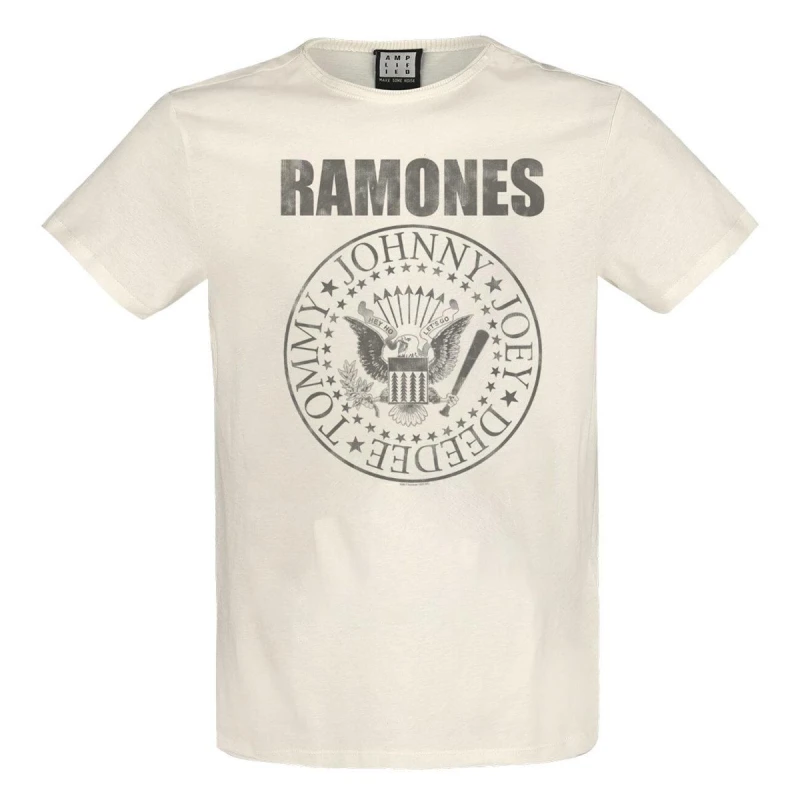 Image of Amplified Amplified Men Vintage Shield Ramones T-Shirt in White Size: 3X-Large White XXXL Male 5063806466710