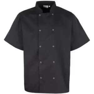 Image of Premier Unisex Studded Front Short Sleeve Chefs Jacket (XS) (Black) - Black