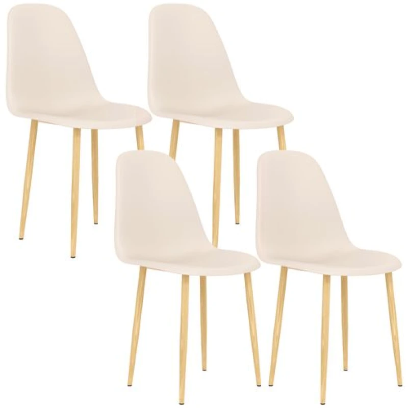 Image of HOMCOM Dining Chairs Set of 4 w/ Curved Back, Steel Legs Khaki