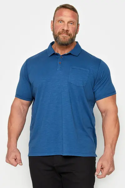 Image of BadRhino Slub Polo Shirt Mid Blue