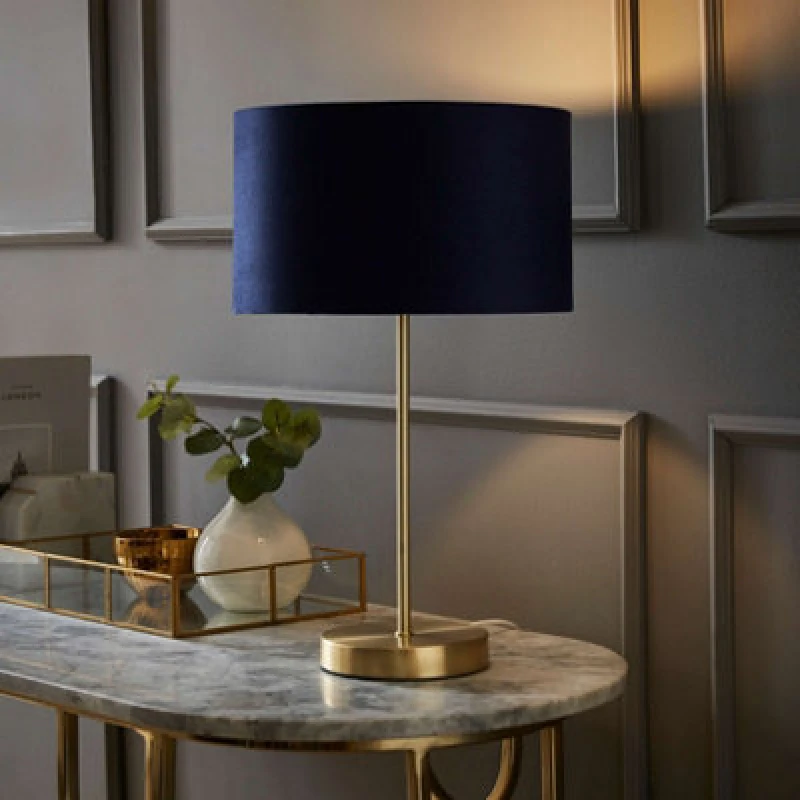 Image of ValueLights ValueLights Charlie Gold Stem Table Lamp Light with Velvet Shade in Navy Size: 10" Navy 10" Unisex 5059406035869
