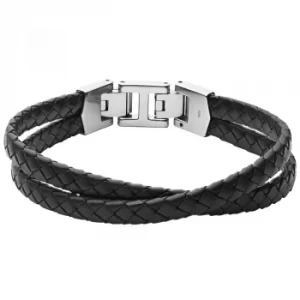 Image of Fossil Leather Essentials Mens Braided Leather Bracelet JF03684040