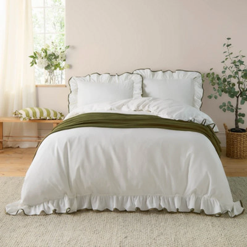 Image of Wylder Nature Blousey Cotton Ruffle Duvet Set, King, Green