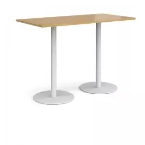 Image of Monza rectangular poseur table with flat round white bases 1600mm x
