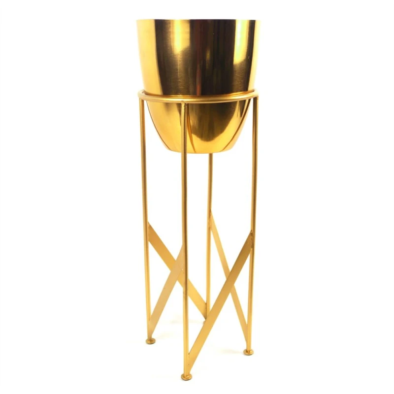 Image of Leaf Metal Plant Stand Planter Gold 55cm Tall Design Premium Plant Pots Planters Botanik Gold