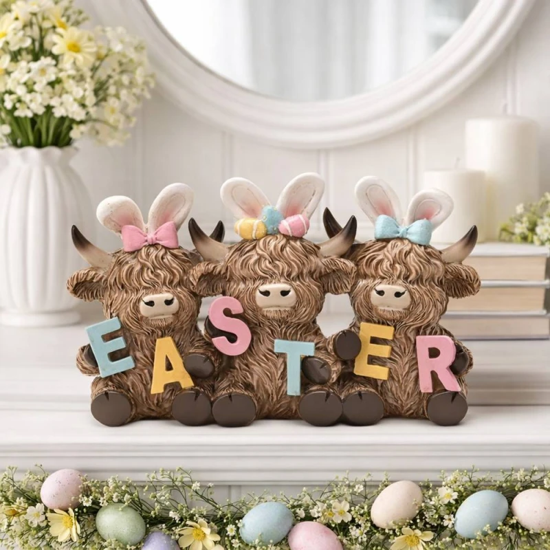 Image of Eggs-traordinary Gift Co Highland Cows Easter Figurine Multicolor Unisex