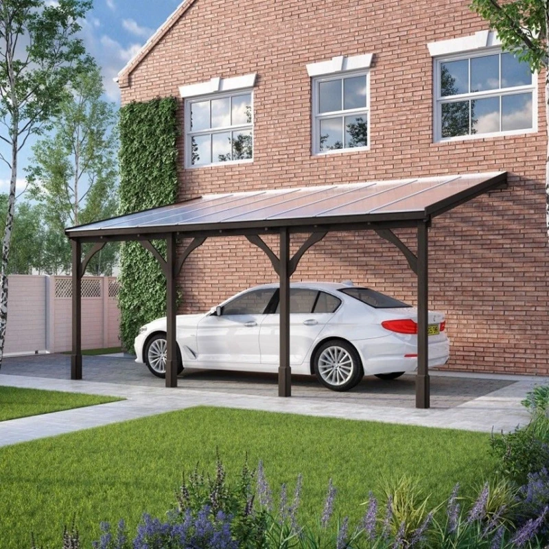 Image of Polycarbonate Roof Car Port 4 Post - Wood - L250 X W650 Cm - Rustic Brown