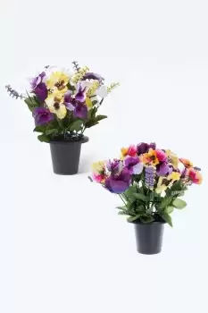 Image of Set of 2 Roses Artificial Flowers in Grave Vases