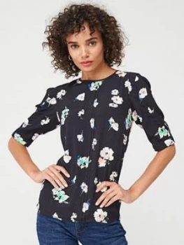 Image of Oasis Pop Floral Tuck Sleeve Top - Multi Black, Size 12, Women