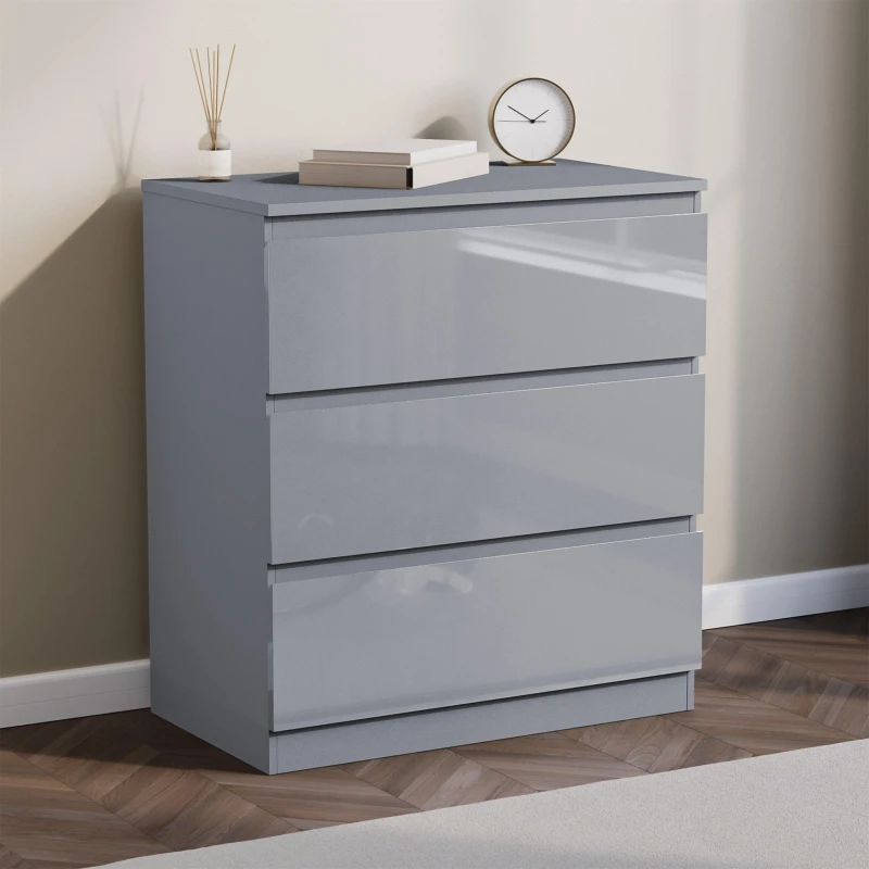 Image of Lassic Glinton 3 Drawer Chest High Gloss Grey unisex 3 Drawer