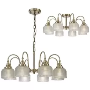 Image of Luminosa DeRuyter Semi Flush, Ceiling Pendant, 8 Light E27, Antique Brass, Prismatic Glass
