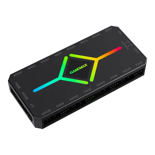 Image of GameMax V4 ARGB PWM 9-Port Black Fan Hub with SATA Power and RF Remote