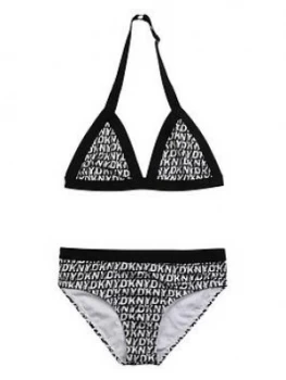 Image of DKNY Girls Multi Logo Bikini, Black, Size Age: 8 Years, Women