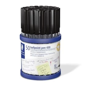 Image of Staedtler Stick 430 Medium Ballpoint Pen 0.35mm Line Width 1.0mm Tip With Black Pack 50