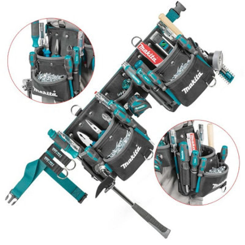 Image of Makita Makita E-15229 3 Pouch Super Heavyweight Duty Tool Belt Set + Strap Loop System E-15229
