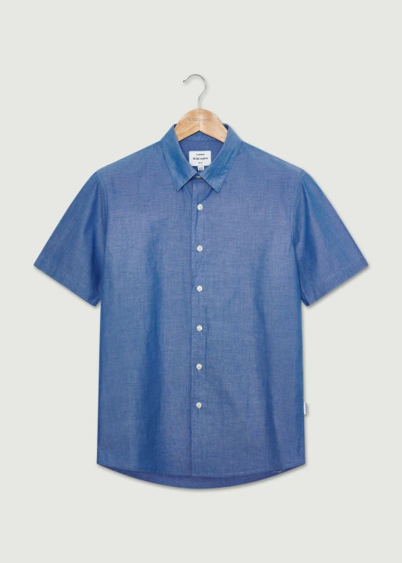 Image of Peter Werth Mens Harry SS Shirt in Indigo Size: Medium Indigo Male M