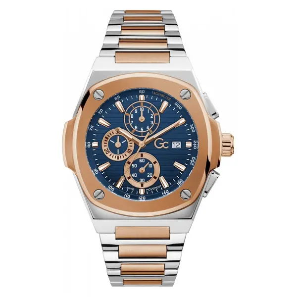 Image of Gc Watches Gents Coussin Shape Silver Rose Gold Watch Y99002G7MF