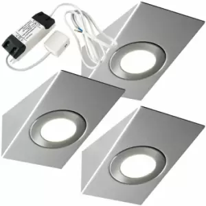 Image of 3x brushed nickel Wedge Surface Under Cabinet Kitchen Light & Driver Kit - Natural White led