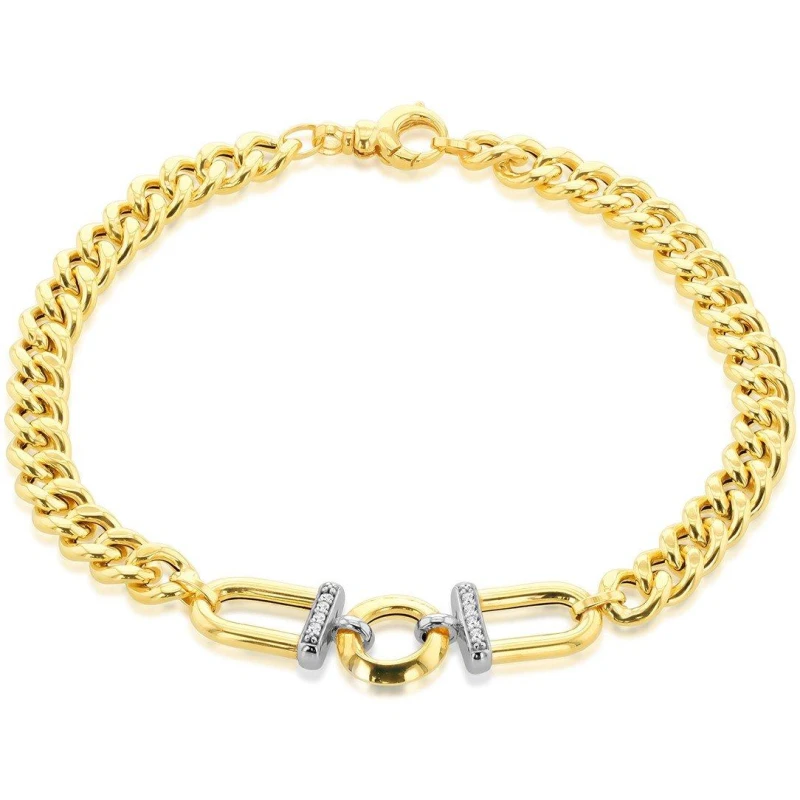 Image of Be You 9ct Gold Stirrup Set With CZ Curb Bracelet Yellow Gold female 7.25in
