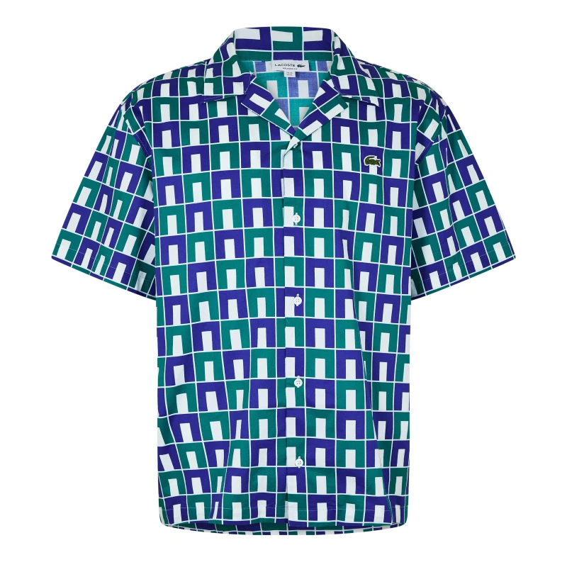 Image of Lacoste Short Sleeved Monogram Print Shirt - Green Green S