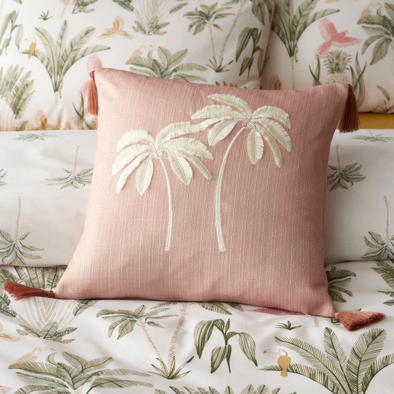 Image of Catherine Lansfield Paradiso Palm Embroidered 45cm x 45cm Filled Cushion Clay