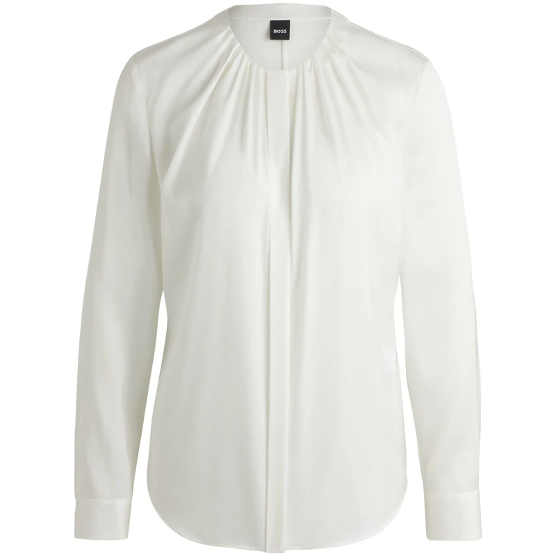 Image of Boss Womens Banorah Long Sleeve Long Blouse Open White female 4 (XXS)