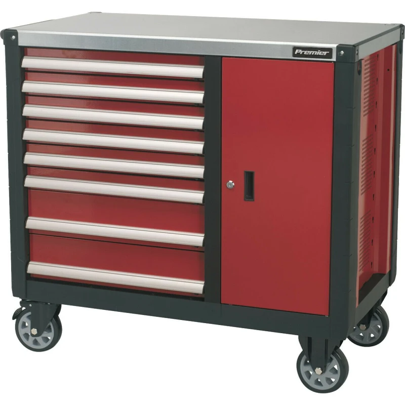 Image of Loops 8 Drawer Mobile Workstation - Ball Bearing Slides - Heavy Gauge Steel - Cupboard Metallics