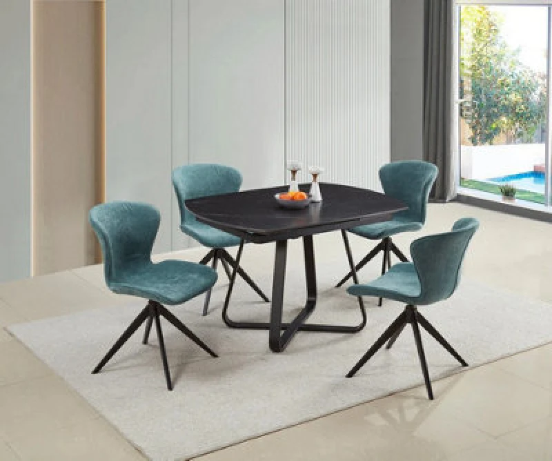 Image of DS Living Arden Black & Grey Intertwined Stone Ceramic Dining Room Table Size: 180cm x 90cm Black Unisex 180cm x 90 cm