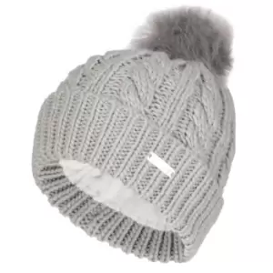 Image of Island Green Ladies Knitted Faux Bobble Hat - Grey