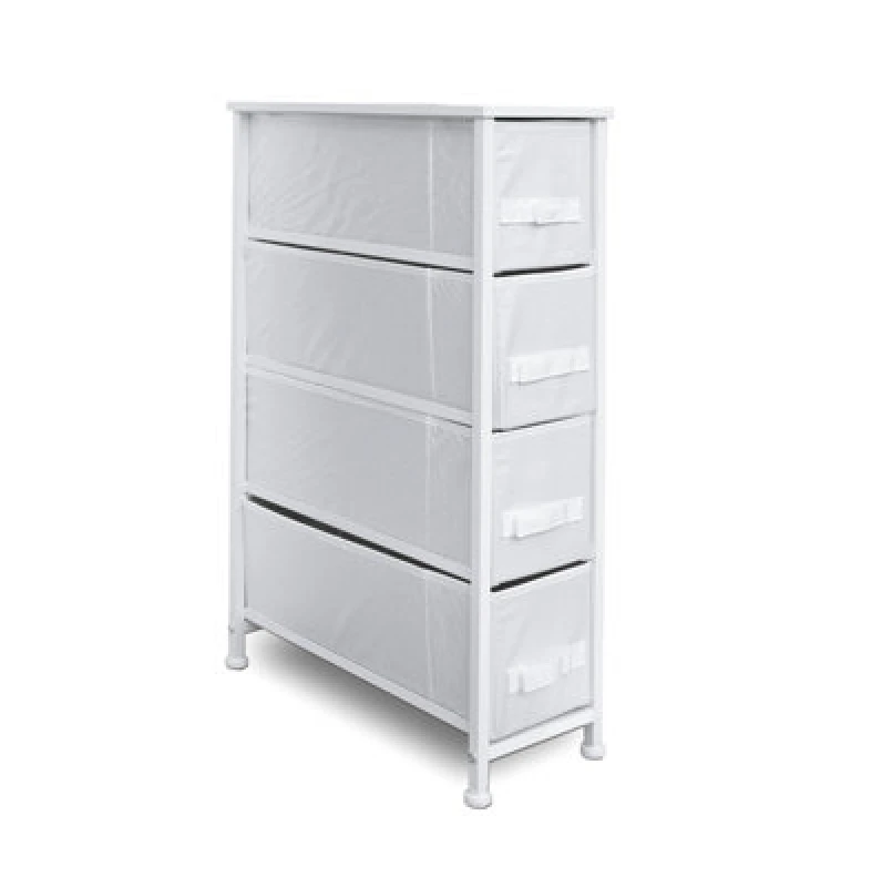 Image of Clarisworld 4 Narrow Chest Drawers Storage Tower Dresser - Wood Top, Sturdy Steel Frame, Organizer Unit White 4 Drawer