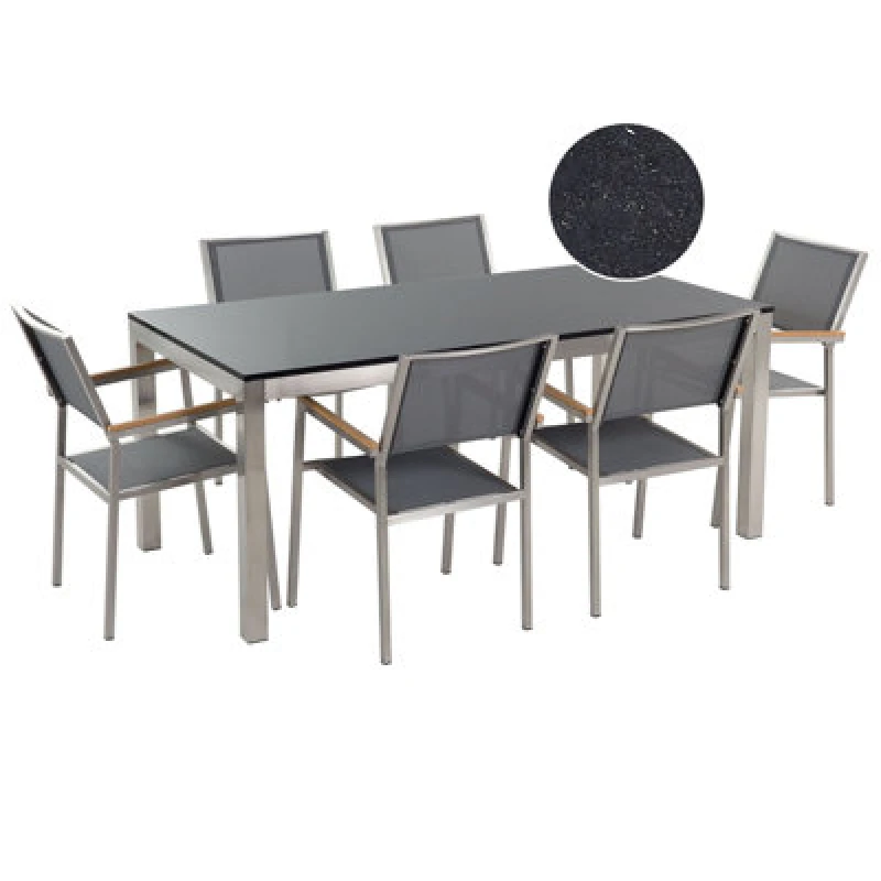 Image of Beliani Garden Dining Set 6 Seater Grosseto Granite Polished Grey/ Black