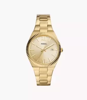 Image of Fossil Women Scarlette Three-Hand Date Gold-Tone Stainless Steel Watch
