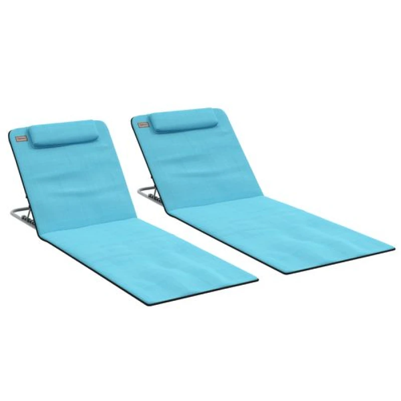 Image of Outsunny 2pk Beach Mat Seat Adjustable Back w/ Bag, Blue 84B-455V70LB
