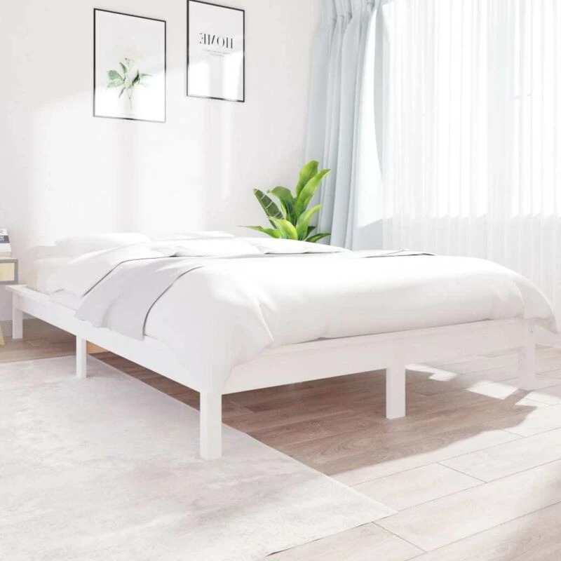 Image of Vidaxl Bed Frame White 150X200 Cm Solid Wood Pine King Size, White 820547