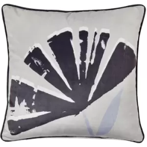 Image of Fusion - Alma Abstract Floral Print Velvet Piped Edge Filled Cushion, Natural, 43 x 43 Cm