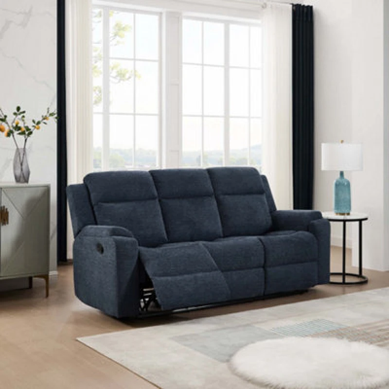 Image of More4Homes Orka 3 Seater Fabric Manual Recliner Sofa Blue
