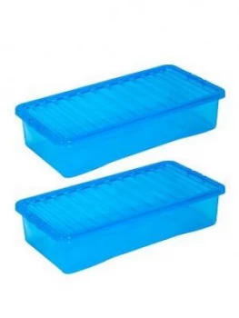 Image of Wham Set Of 3 Blue Plastic Crystal Underbed Storage Boxes - 42 Litres