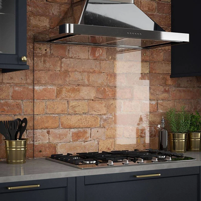 Image of Clear Glass Kitchen Splashback With Brushed Brass Caps 900X700Mm, Clear SB53611