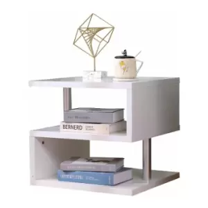 Image of High Gloss White Side Table With LED Lights SmallS Shaped Coffee Table Sofa Desk for Living Room,50x45x45cm(WxDxH) - White - Hmd Furniture