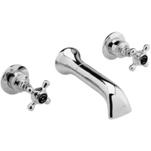 Image of Black Topaz Crosshead 3-Hole Basin Mixer Tap Wall Mounted - Chrome - Hudson Reed