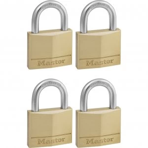 Image of Masterlock Solid Brass Padlock Pack of 4 Keyed Alike 40mm Standard