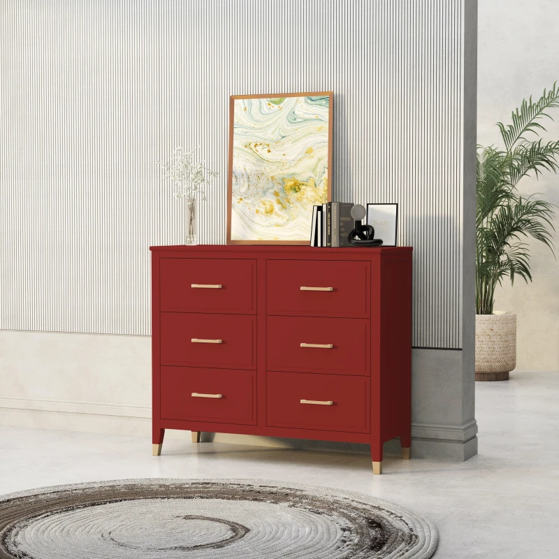 Image of Cabinet Bits Palazzi 6 Drawer Chest of Drawers in Red Red Unisex