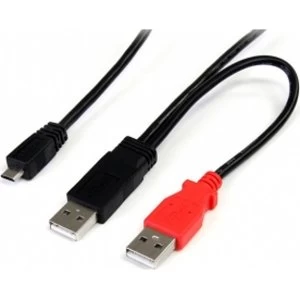 Image of Startech 1ft USB Y Cable for External Hard Drive Dual USB A to Micro B