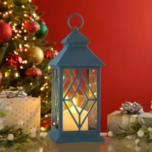 Image of Festive 31cm Blue Deco Lantern With Battery Operated Candle