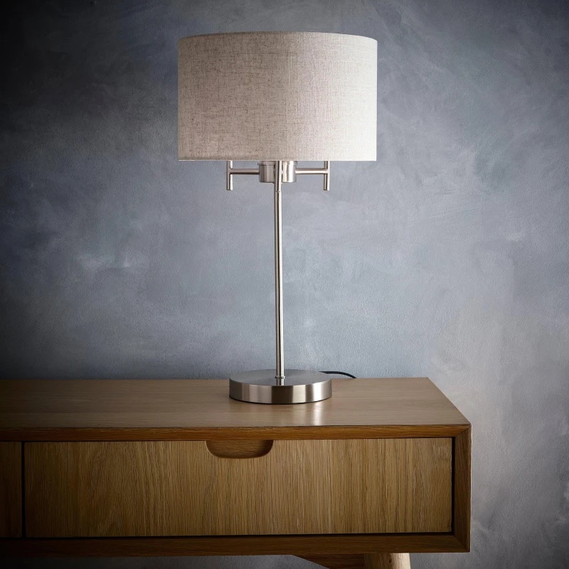 Image of K Living Satin Nickel Table Lamp with a Linen Lampshade Satin Nickel unisex One Size